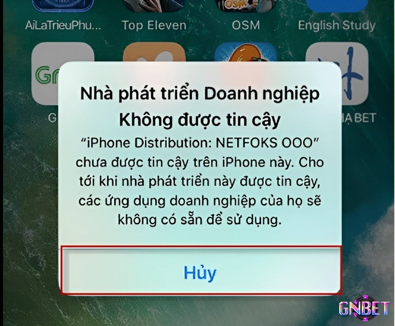 Thông báo hiển thị khi tiến hành cách cài đặt Ku Casino trên máy IOS