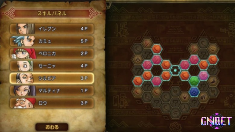 Bảng skill panel của các nhân vật trong Dragon Quest XI